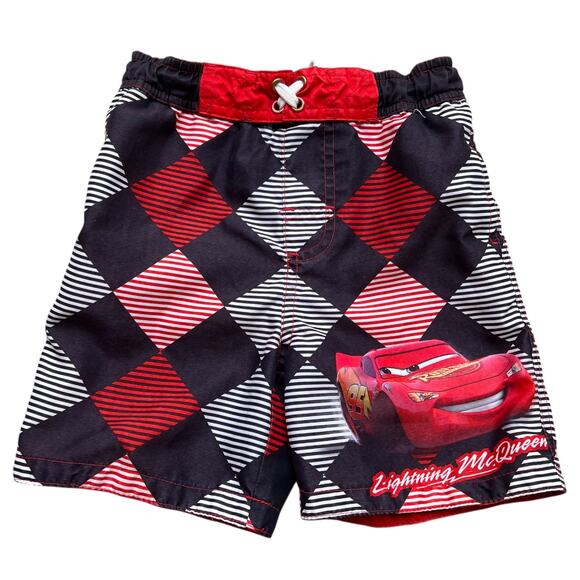 Disney Pixar Cars Lightning McQueen 2009 Checkered Swim Trunks Kids Sz 2T - Picture 2 of 7